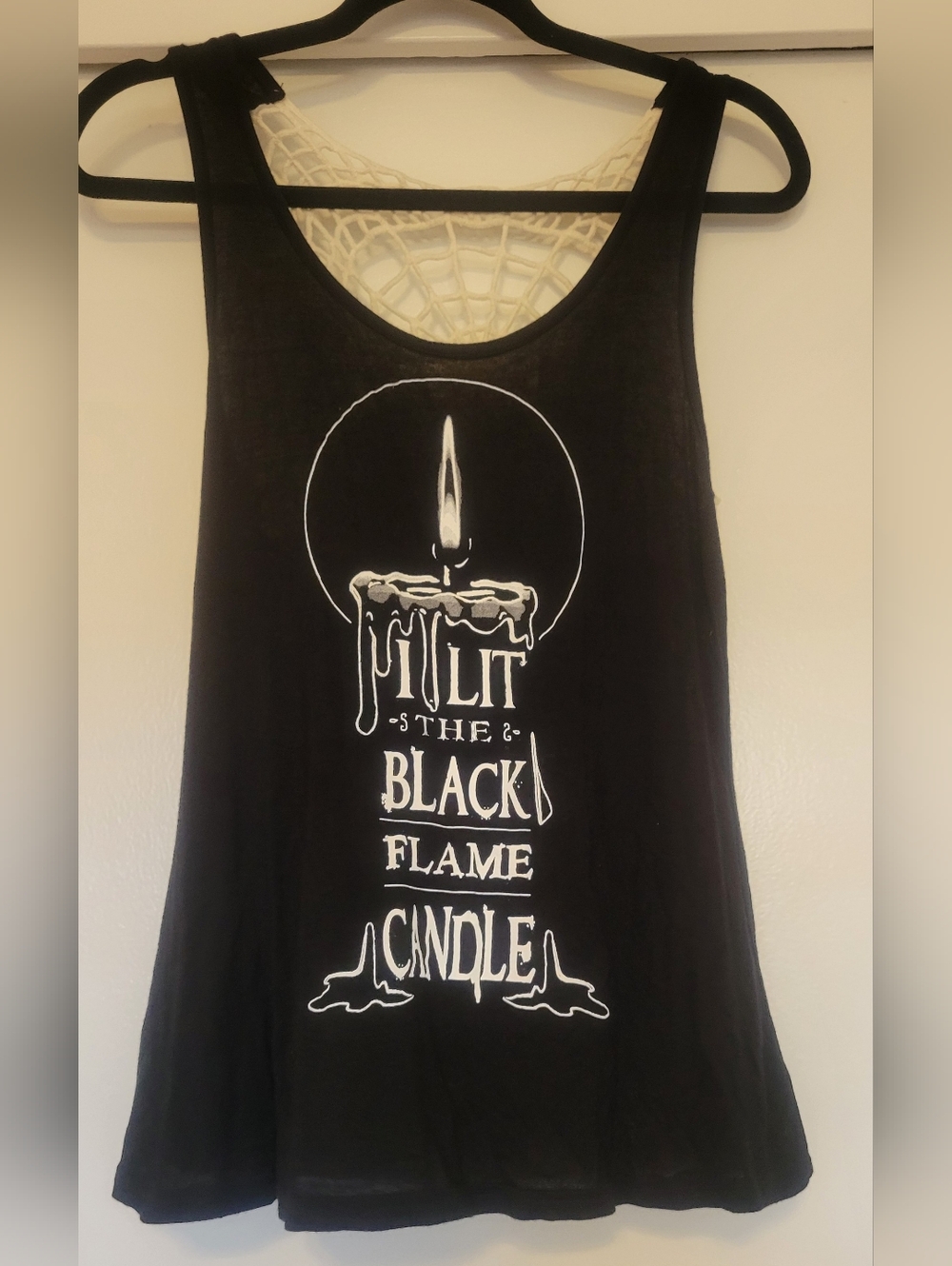 Disney Hocus Pocus Black Flame Candle Tank Spiderweb Back Small